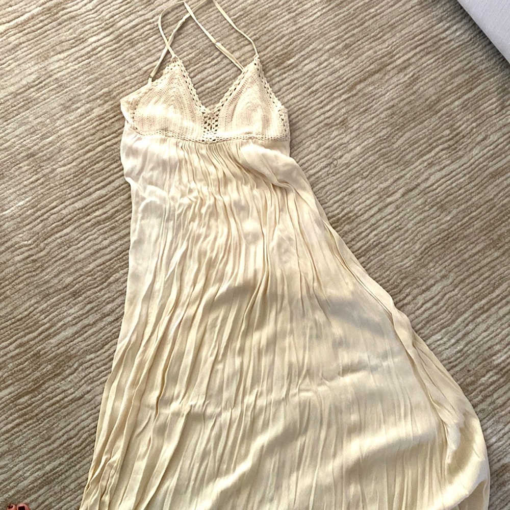 Cream maxi dress with crochet detail on top